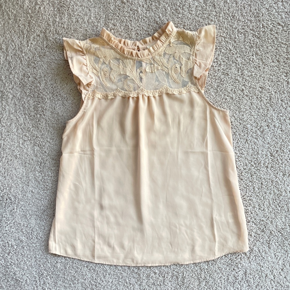 Monteau Cream Lace Ruffle High Neck Sleeveless Flowy Top Size Juniors Large